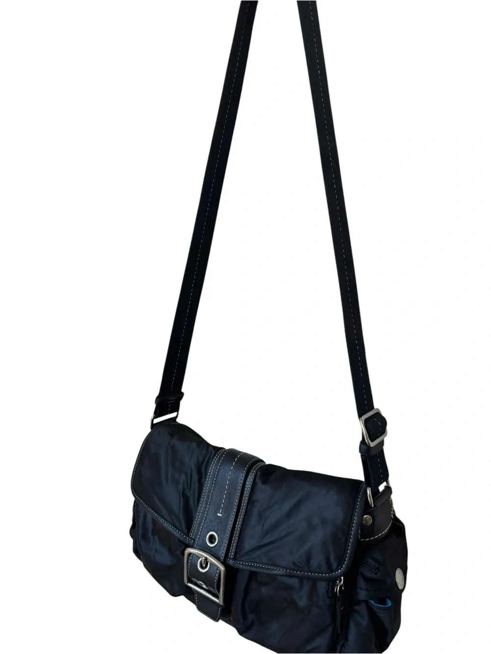 Vintage Coach Black Goth Punk Aesthetic Crossbody with Bright Blue Interior - Picture 2 of 15